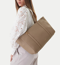 Calvin Klein Emblem Pebble Tote Donna Beige Ecopelle Borsa Grande 48x26x17