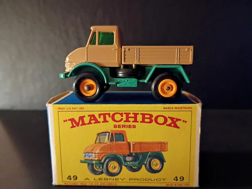 Matchbox #49B Mercedes Unimog 1967 Tan/Turquoise In Crisp Original E4 Box - Image 2 of 4