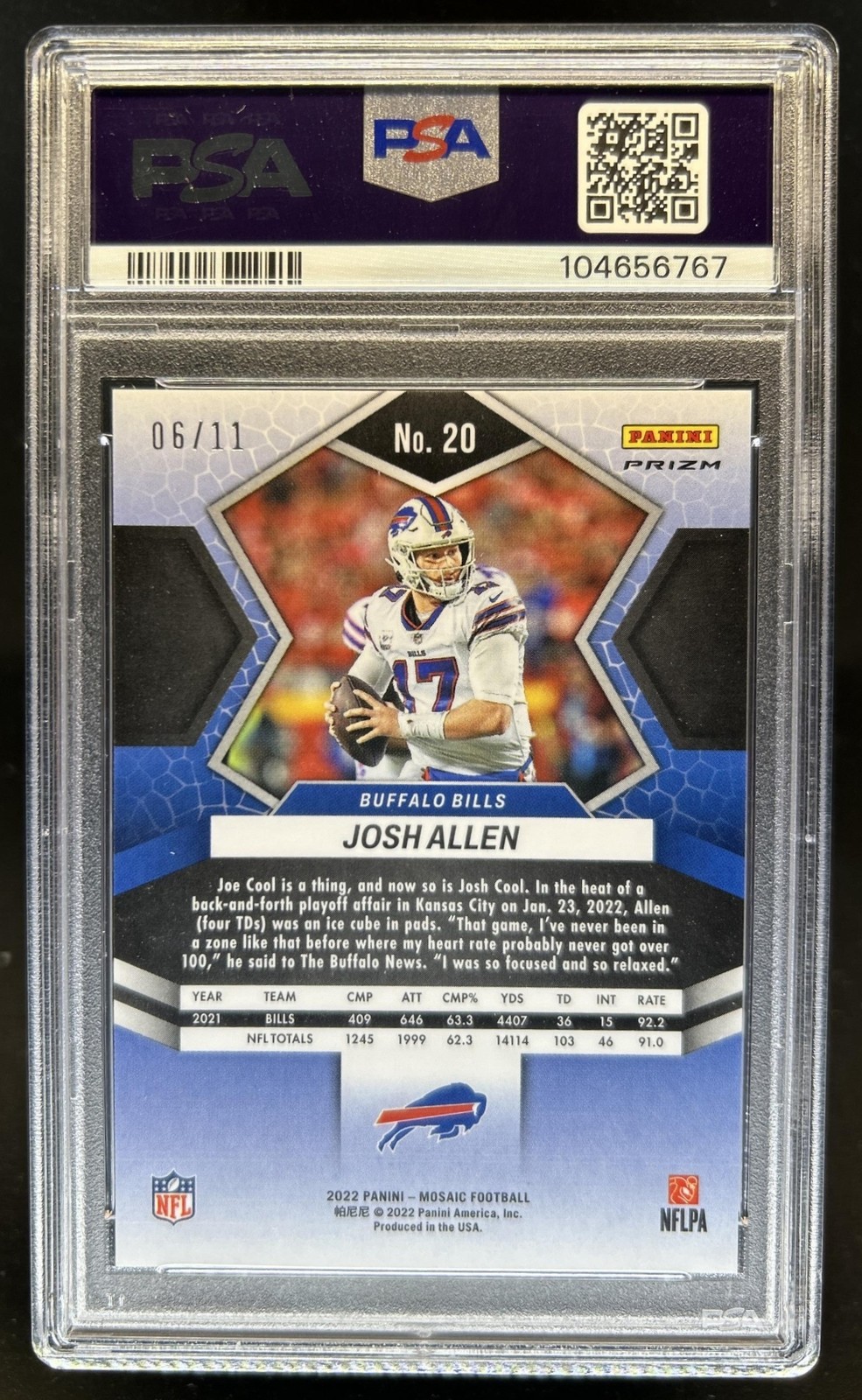 2022 Panini Mosaic Josh Allen Mosaic Green Swirl #/11 Bills PSA 10 GEM MINT view 2
