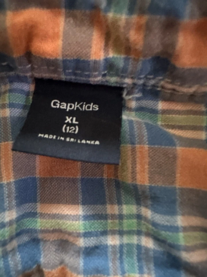 Camisa masculina Gap infantil laranja azul xadrez manga longa gola redonda XL 12 - Imagem 3 de 4