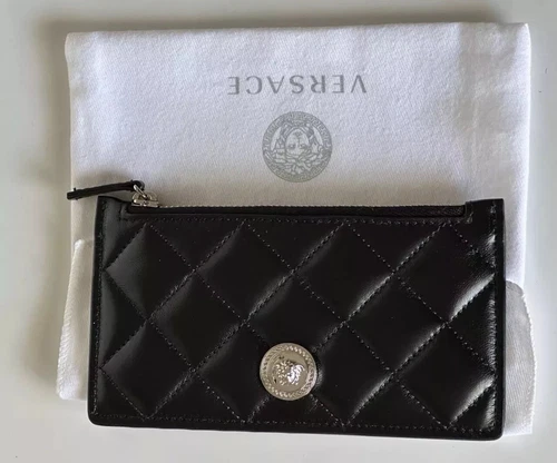 Versace Women's card case black Quilted 100% Leather Wallet $350