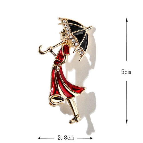 Enamel Crystal Rhinestone Girl Wearing Umbrella Collar Brooch Pins Jewelry.AA - Picture 2 of 5