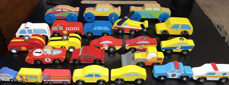Lot(061)- Wooden City Vehicle Set 23Piece Included Firetruck Taxi Bus Police Car