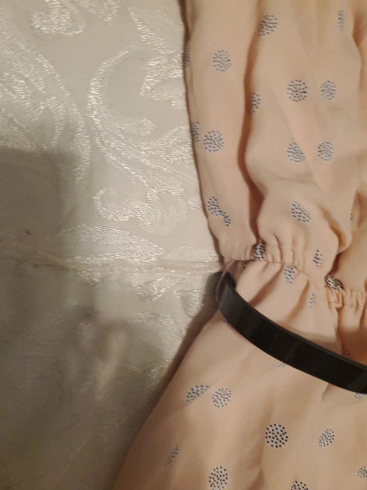 Elle Womens XS Dress Pink with Blue Dotted Circle Designs Black Paten Leather... - Image 4 of 4