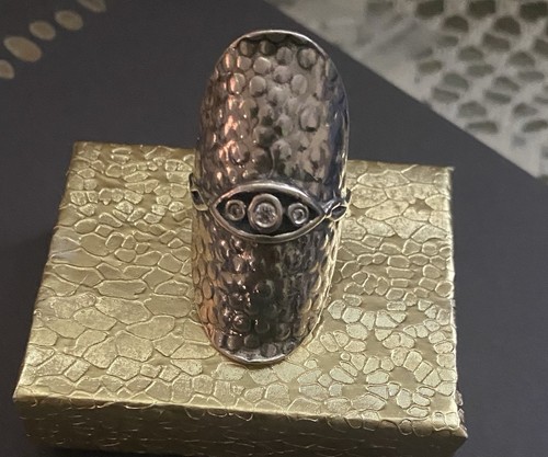 Sterling Silver 925 CZ Hammered Elongated Ring Size 8.1 - Picture 2 of 10