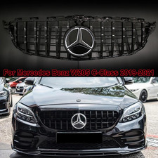 Black Grille W/Led Emblem For 2019-2021 Mercedes Benz W205 C300 C350 C450 C43