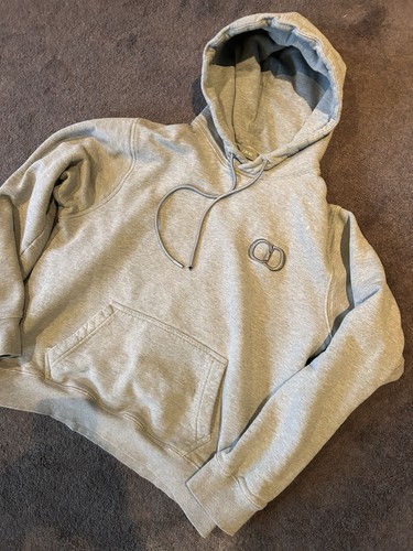 Christian DIOR Heather Gray Mens Hoodie Sweatshirt with Logo Patch Sz L