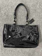 Coach Signature Black Embossed Patent Leather Tote Bag