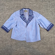 Bob Mackie Wearable Art Jacket Blouse Blue Embroidered Geometric Collar Vntg. XL