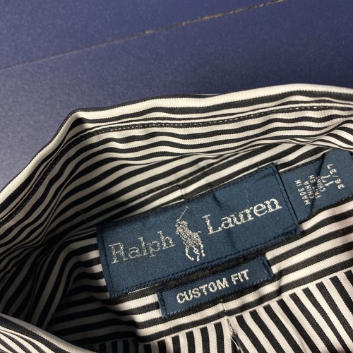 Ralph Lauren Polo Button Up Shirt Custom Black White Stripe Long Sleeve 17 36/37 - Picture 5 of 7