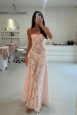 House Of CB Seren Pink Floraw Long Dress Size S