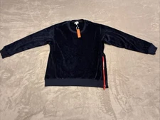Anthropologie Sundry Navy Blue Velour Sweatshirt Womens Size 1 Small Red SideZip