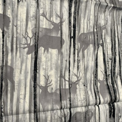 Timeless Treasures Winter Forest Fabric - Grey Deer Silhouettes & Birch Trees