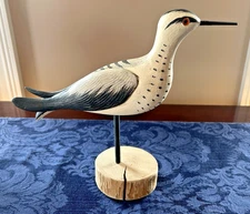 Richard Morgan Stilt Sandpiper Shorebird Hand Carved Wood Sculpture Signed 11"