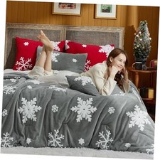Fluffy Christmas Comforter Set - Christmas Bedding with White Queen 01 - Grey