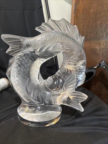 lalique crystal Double Fish Poisson Marc Lalique 1953 Large 11 In Sculpture - Picture 8 of 18