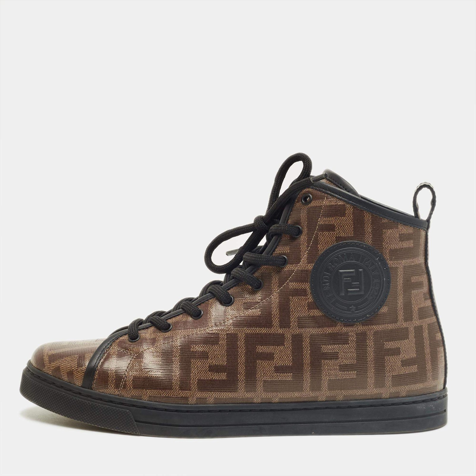Fendi Brown Zucca Coated Canvas Lace up High Top Sneakers Size 39