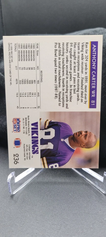 1992 Pro Set - Anthony Carter #236 - Image 2 of 2