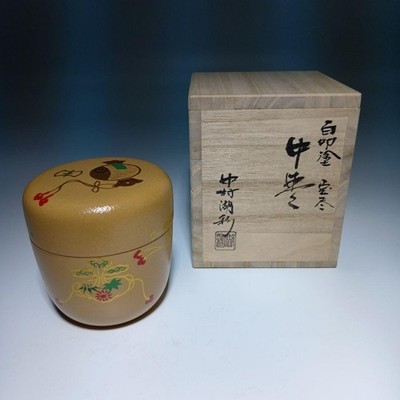 Japanese Natsume Tea Caddy White Lacquer Makie Chado Tomobako by Kosai