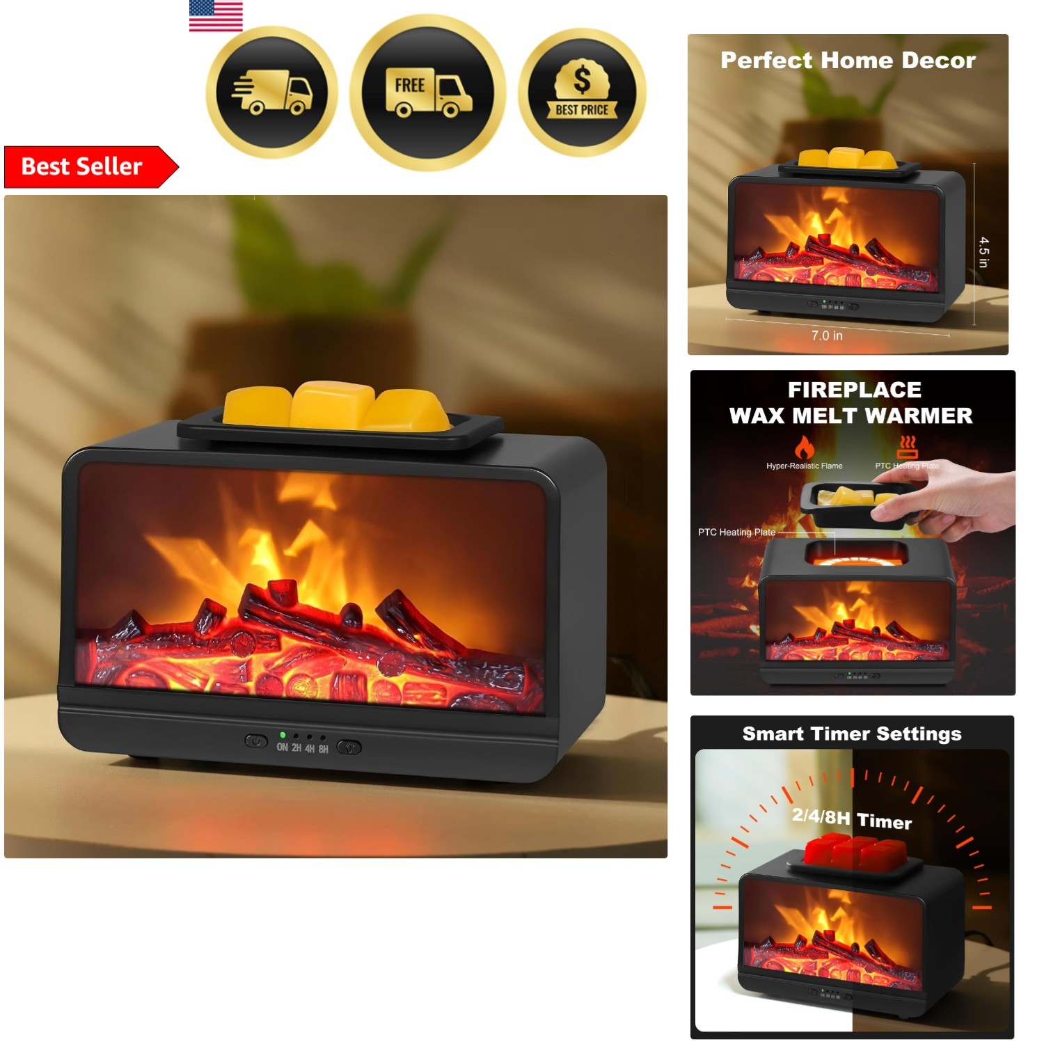 Wax Melt Warmer Electric with Flame Effect Timer Scented Wax Burner Home Decor