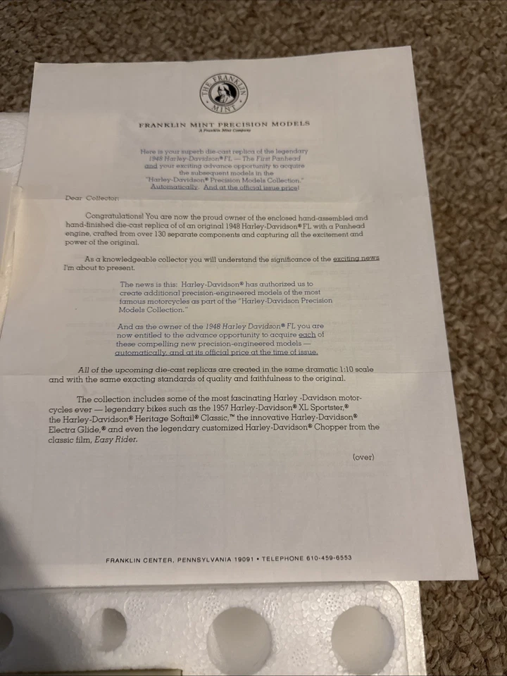 Franklin Mint Harley Davidson 1948 Panhead 蓝色 1/10 比例摩托车新品 — 第 4/4 张图片