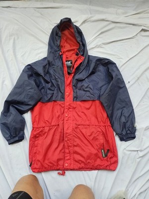 Helly Hansen Jacket Mens Medium Blue Red  Packable Hooded Lightweight Ful Zip