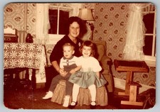 Vtg Color Snapshot Woman With Children 1960s