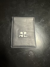 Courr ges Paris Black Leather Card Holder Wallet, Embossed Logo Made in France