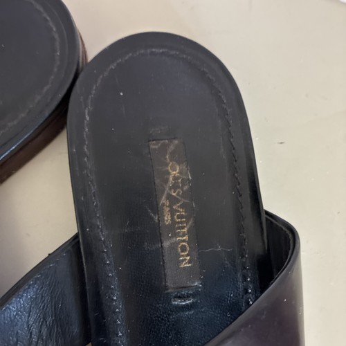 Louis Vuitton Schwarz Burgund Leder Flats Sandalen Slipper Gold Hardware 37 US7 - Bild 20 von 24