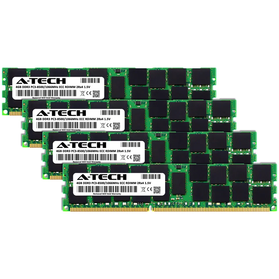 A-Tech 16GB 4x 4GB 2Rx4 PC3-8500R DDR3 1066MHz ECC RDIMM REG Server Memory RAM - Image 2 of 4