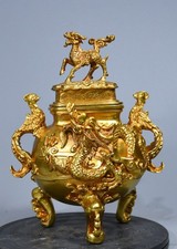 Brucia incenso orecchio di drago a tre zampe in ottone dorato