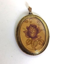 Vintage Victorian Inspired Gold Tone Romantic Rose Cameo Necklace Pendant