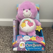 New Care Bears Best Friend Bear 13" Purple Fluffy Floppy Plush DVD RARE NIB 2004