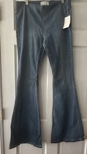 Free People New NWT Flared Bell Bottom Jeans Elastic Waist Pull On Womens Sz 29