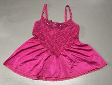 Vtg Feather Bed Intimate Pink Nylon Mesh Lace Cami M Coquette Fairy Whimsy USA