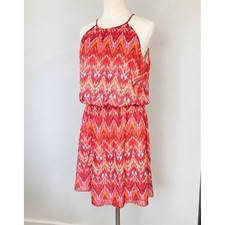 Guess Dress Womens Sleeveless Ikat Boho Preppy 12 Red Multi ZigZag