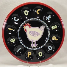 Becky Denny Cockadoodle Deviled Egg Plate Platter Rooster Chicken Holds Dozen 12