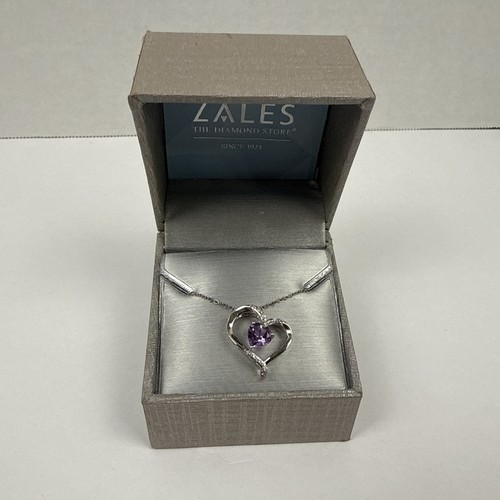 Zales Sterling Silver Open Heart Purple Stone Pendant.