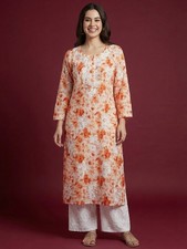Mulmul Cotton Chikankari Straight Kurti Elegant Handwork Kurta