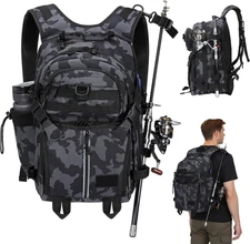 Fishing Tackle Backpack with Rod Holders, 40L Large Water-Resistant Outdoor Gear