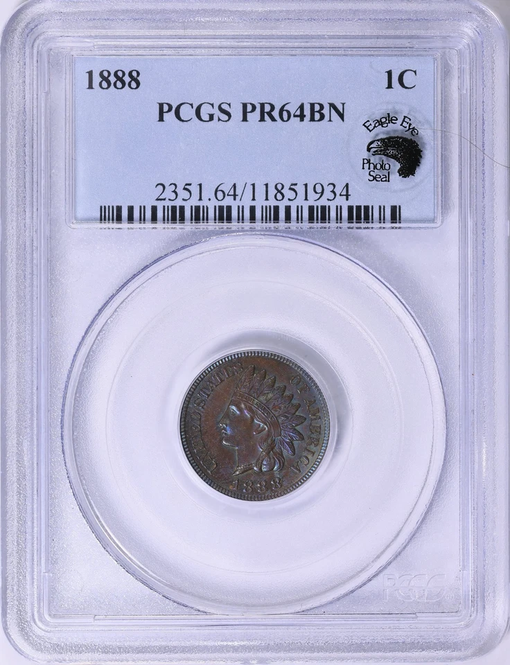 1888 Proof Indian Head Penny PCGS PR64BN Neon Toned Monster Blueberry Color - Image 3 of 4