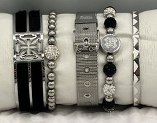 Rustic Cuff 5 Pc Bracelet Stack Black Crystal...