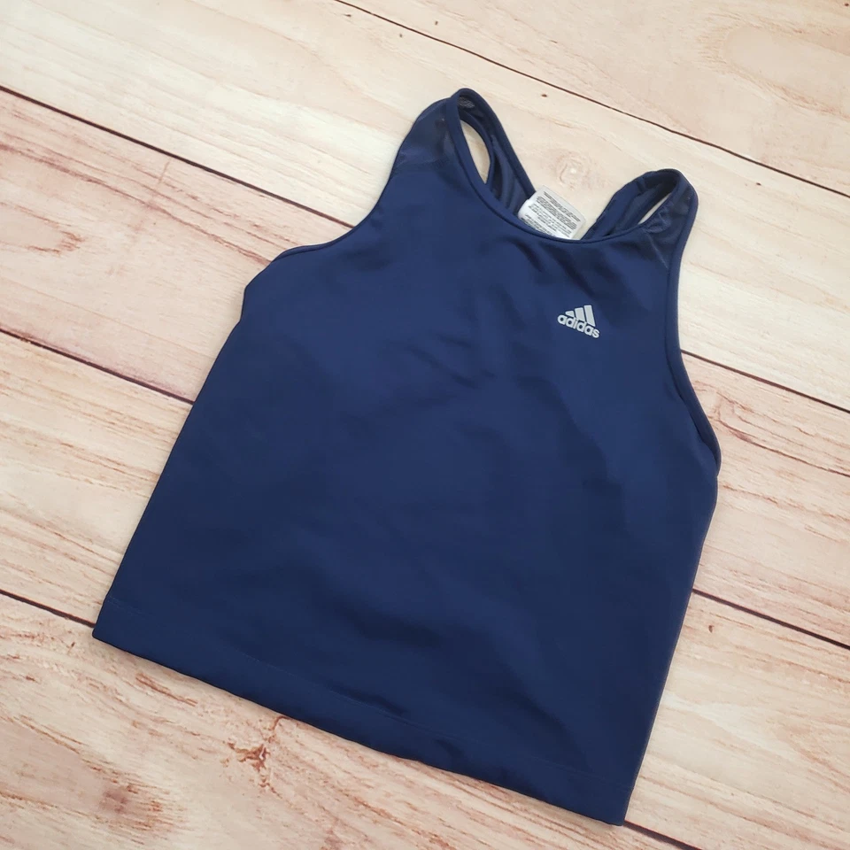 Camiseta sin mangas Adidas vintage para mujer grande AZUL ClimaLite entrenamiento espalda deportiva Foto 2 de 4