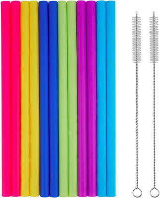 14 PCS Reusable Silicone Straws with Cleaning Brushes Extra Wide Large Straws