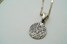 Vintage Sterling Silver Phaistos Disk Pendant 2.1cm Necklace 18" JB35