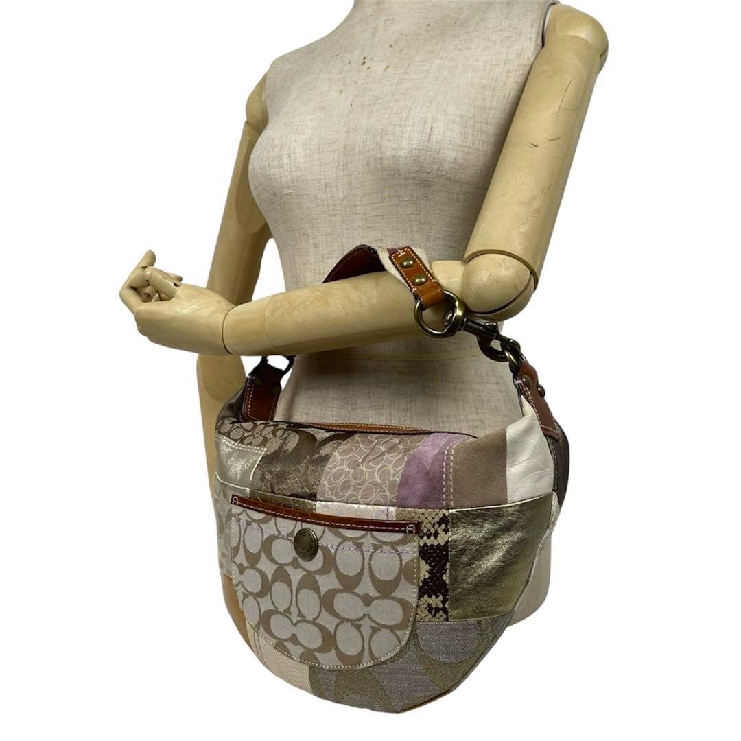 Coach patchwork 10019 Half Moon Shoulder Bag Leat… - image 10