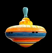 Vintage Ohio Art Co. Small Animals Cat Bird Butterfly Tin Spinning Top Works