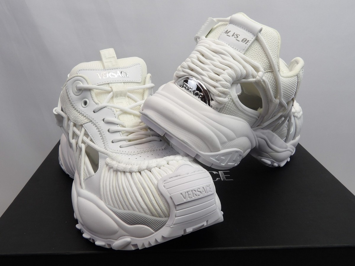 VERSACE MERCURY WHITE LEATHER SCI FI TOP PLATFORM SNEAKERS 41.5