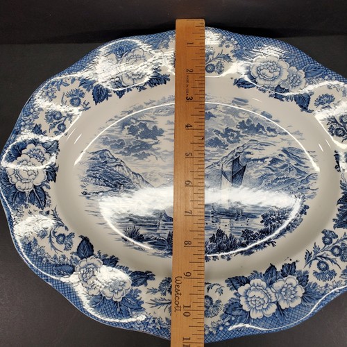 Royal Warwick Lochs of Scotland "LOCH FINE" 14" Oval Platter w/Box Blue & White - Imagen 9 de 12