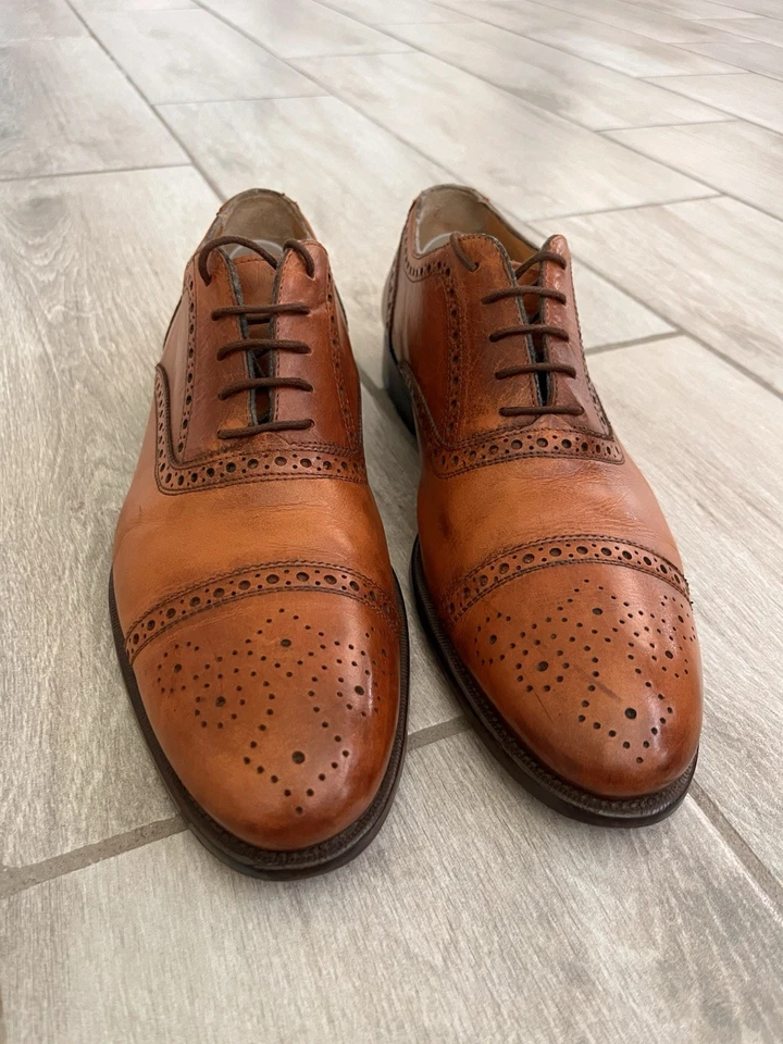 Zapatos Botticelli Oxford Piel de becerro Tostado Wigtip Para Hombre 10.5 Hechos en Italia $395 Foto 3 de 4